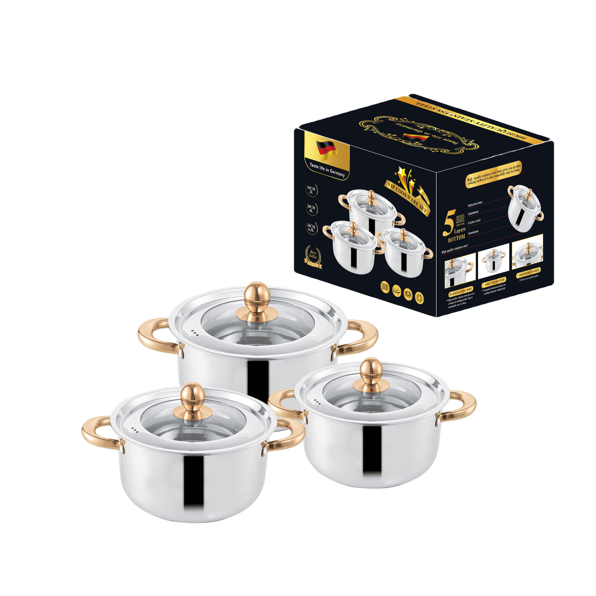 Apple pot set (3-piece gold set)