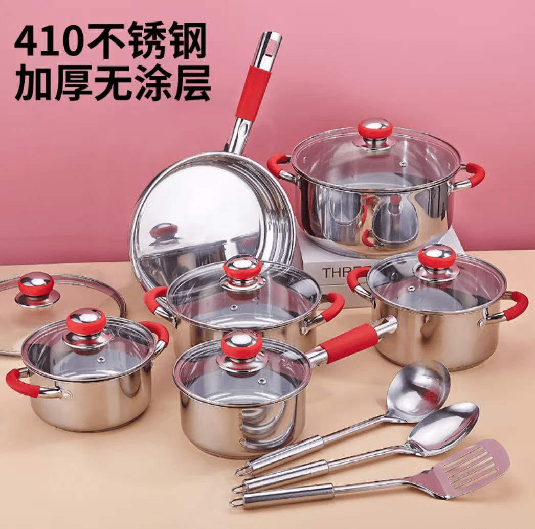 15-piece stainless steel cookware set (silicone handles)