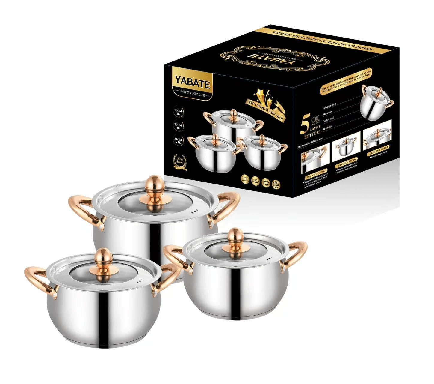 Apple Pot Set (3-piece set, Gold Group A)