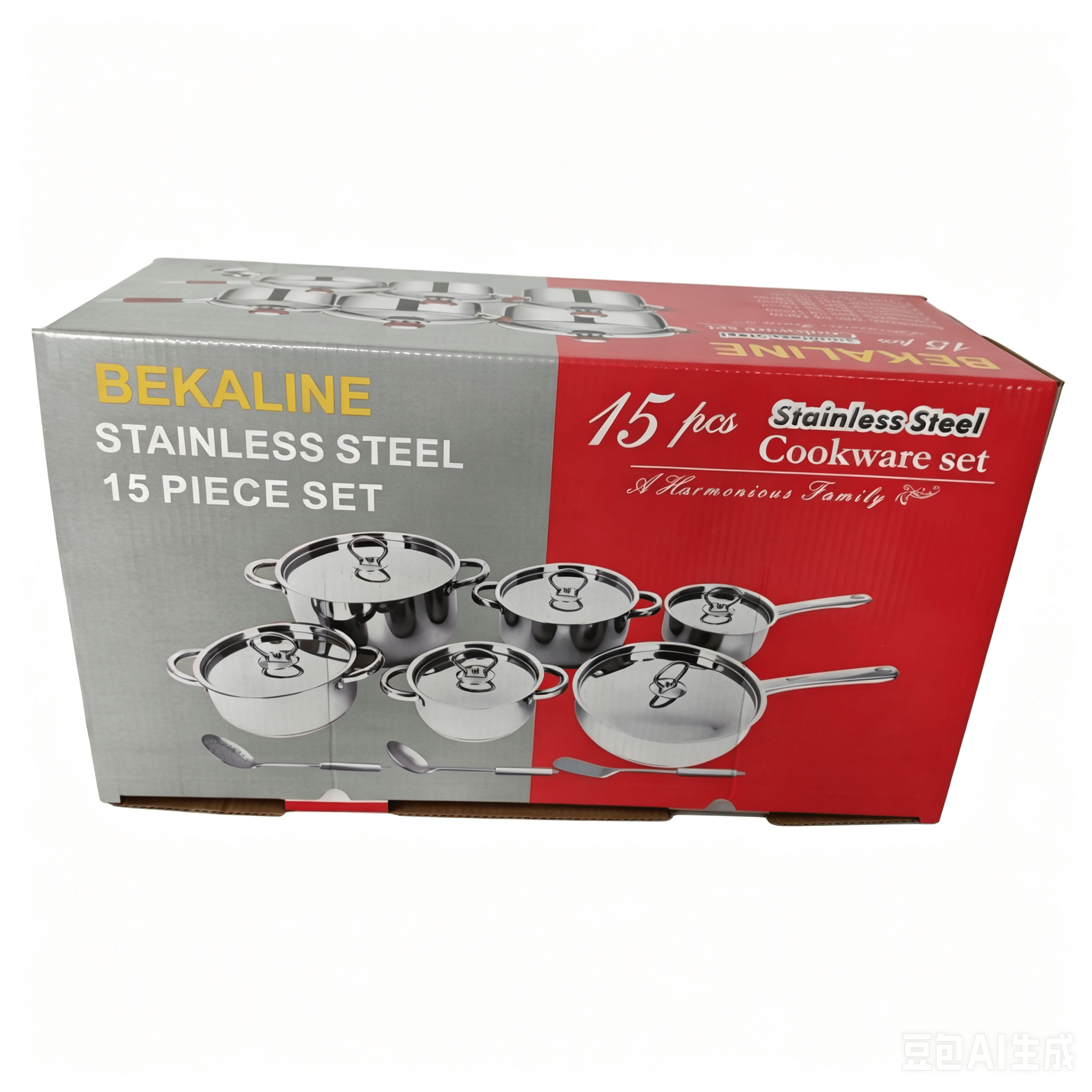 15-piece stainless steel cookware set (steel handles)