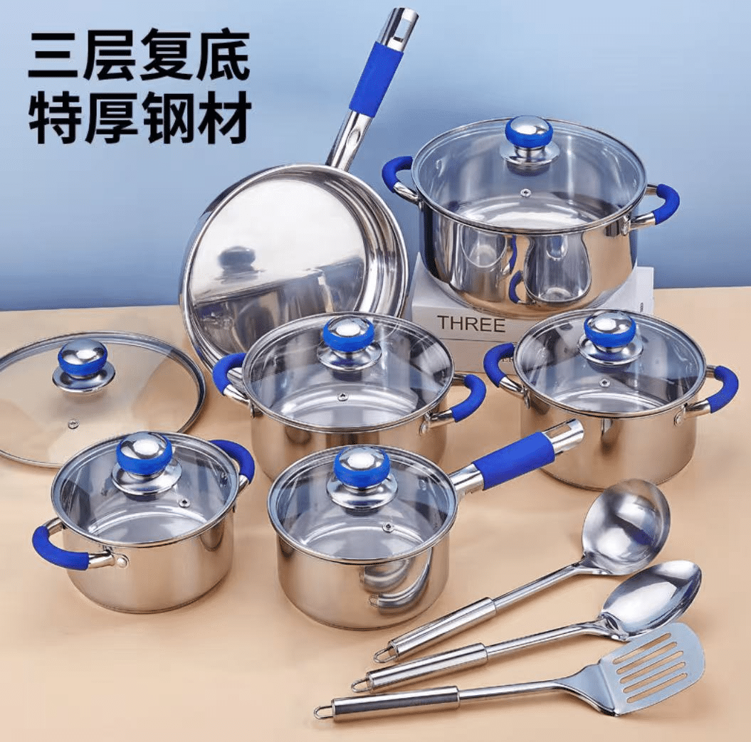 15-piece stainless steel cookware set (silicone handles)