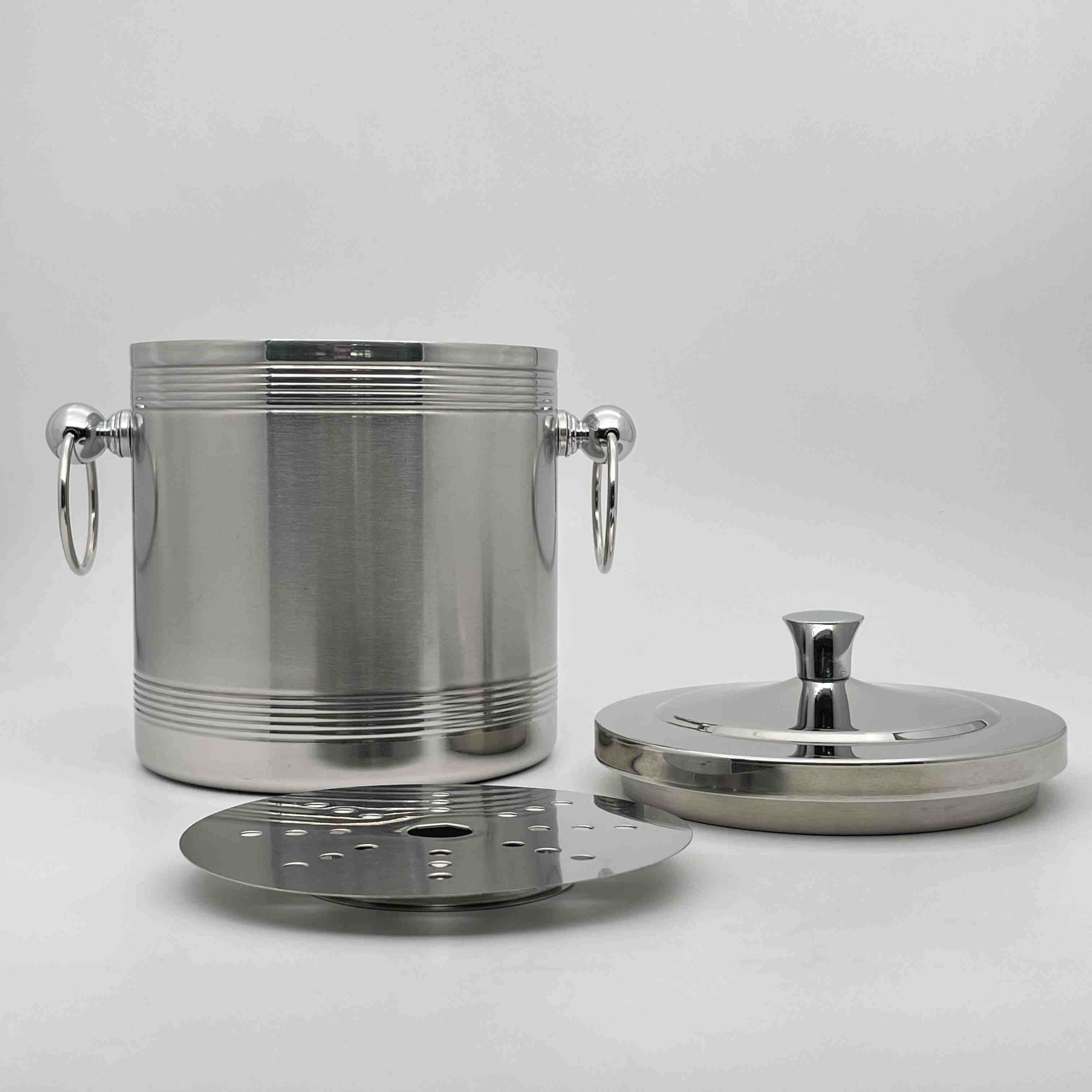 Double Wall Straight Stainless Steel Ice Bucket with Thread Surface