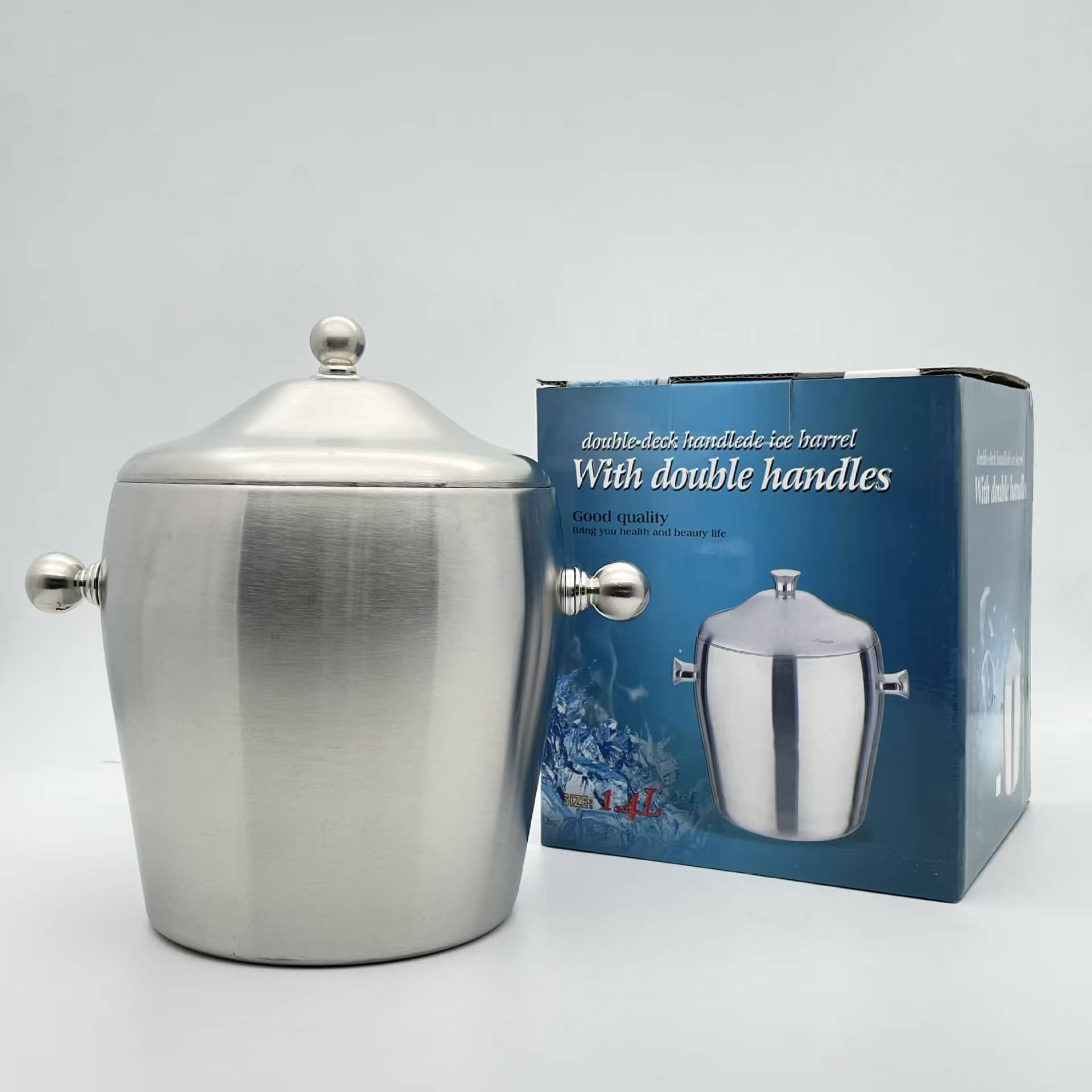 Stainless Steel Ice Bucket, Drum Shape with Double Handles