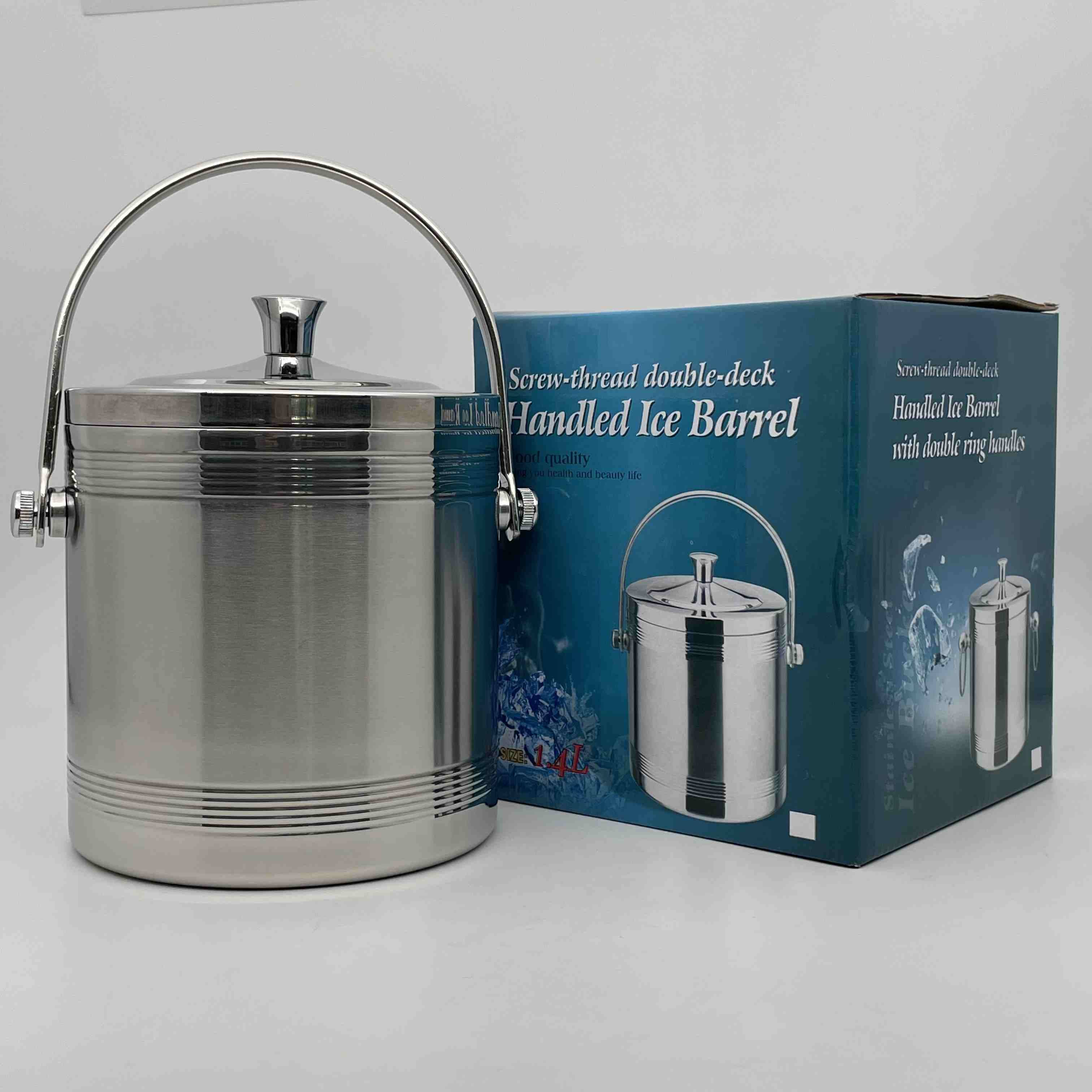 Double Wall Straight Stainless Steel Ice Bucket with Thread Surface
