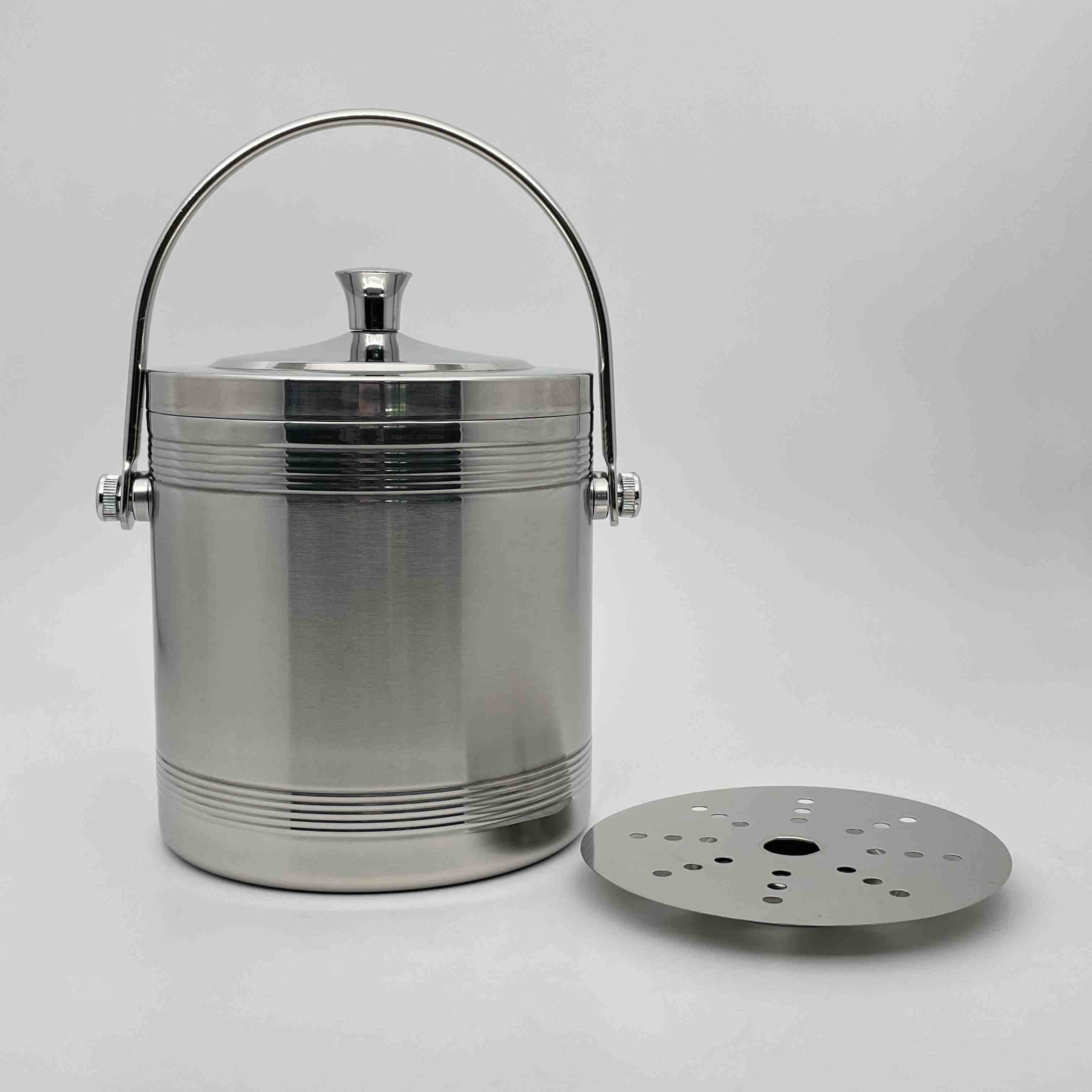 Double Wall Straight Stainless Steel Ice Bucket with Thread Surface