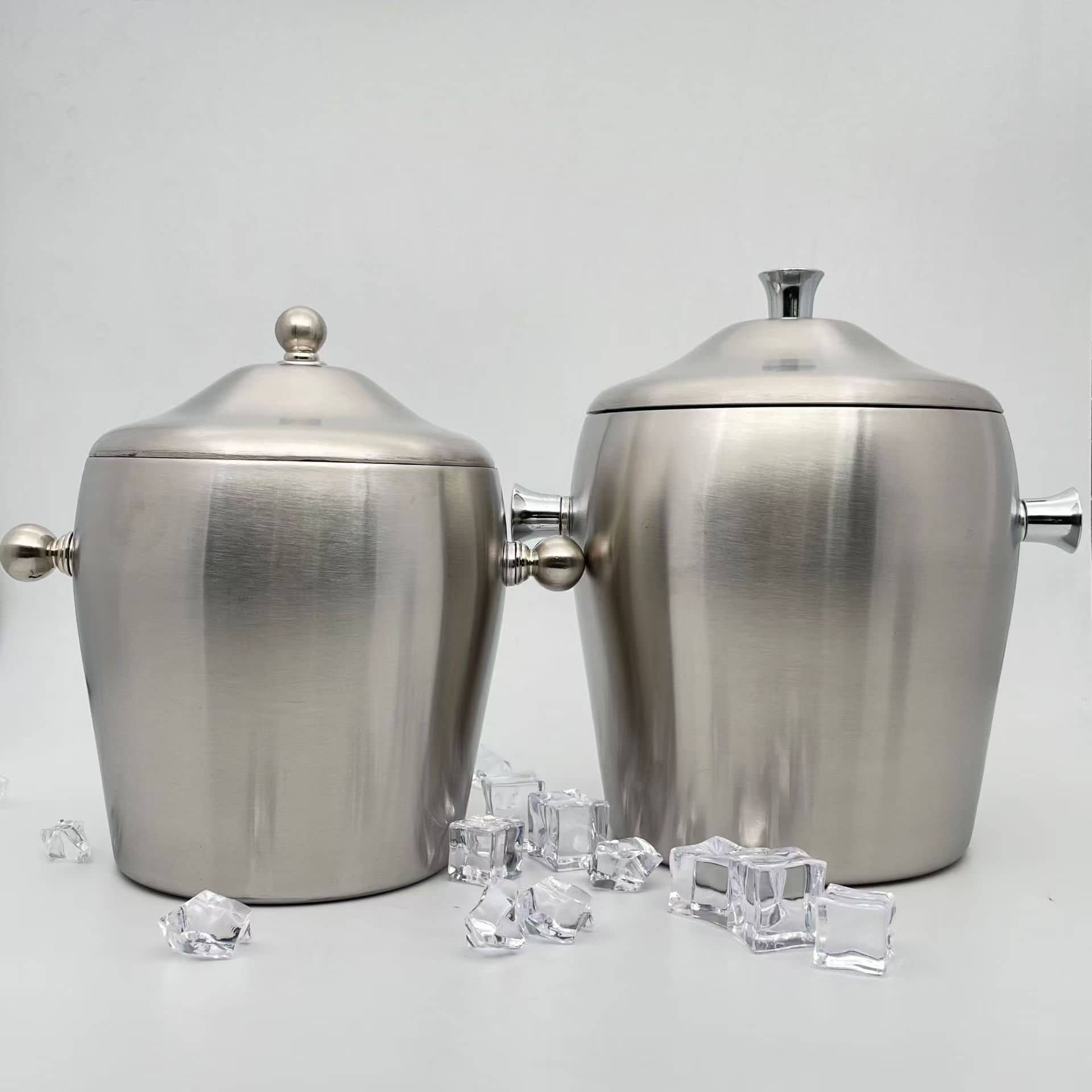 Stainless Steel Ice Bucket, Drum Shape with Double Handles