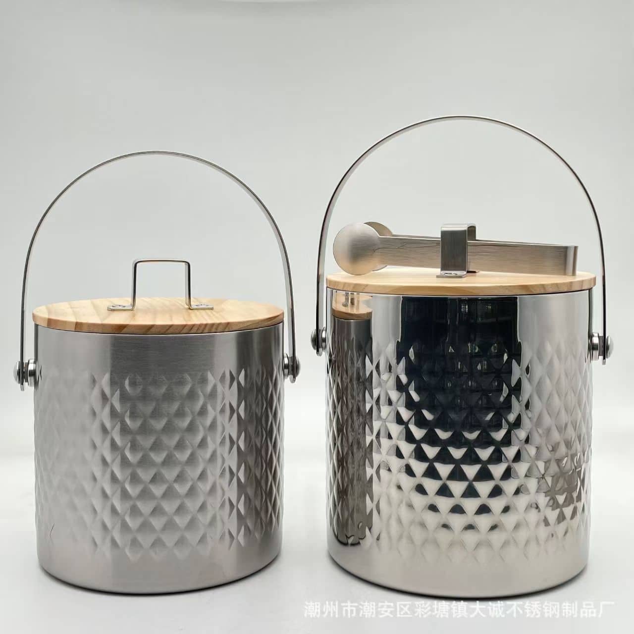 Diamond-patterned double-wall stainless steel ice bucket
