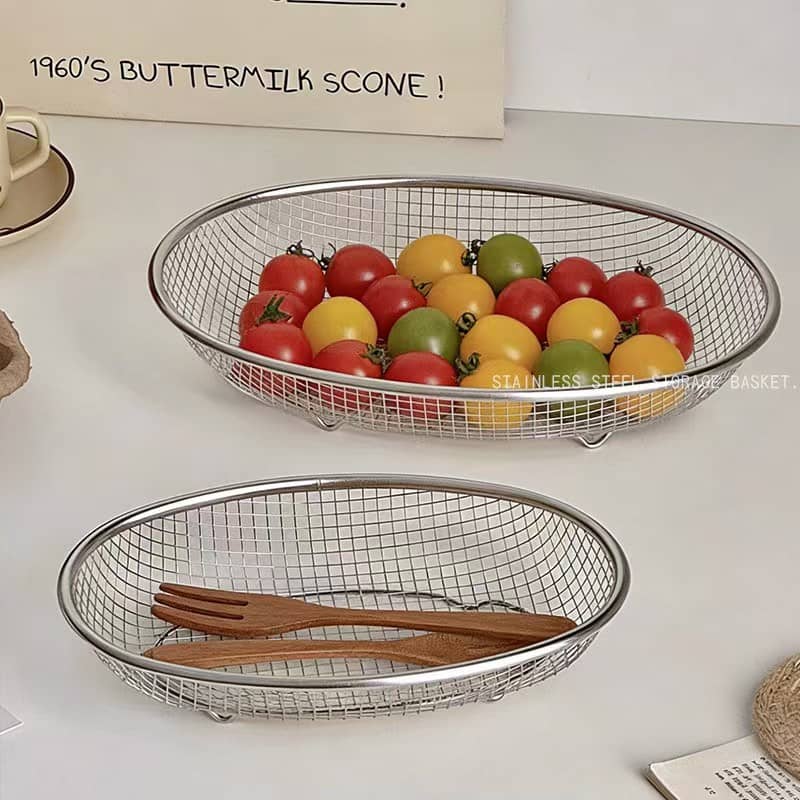 Oval stainless steel basket