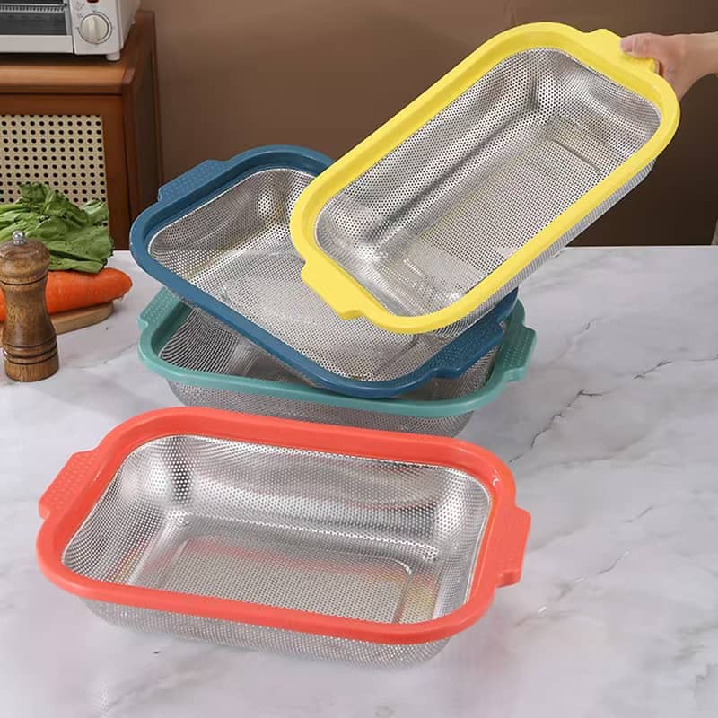 Square Fine Hole Basket with Plastic Rim