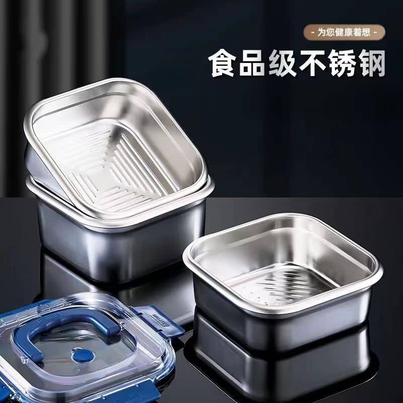 Square Stainless Steel Food Storage Container With Handle Lid