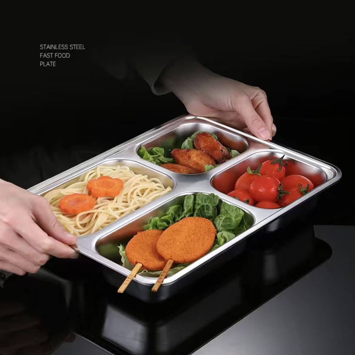 4 Compartment Stainless Steel Fast Food Tray