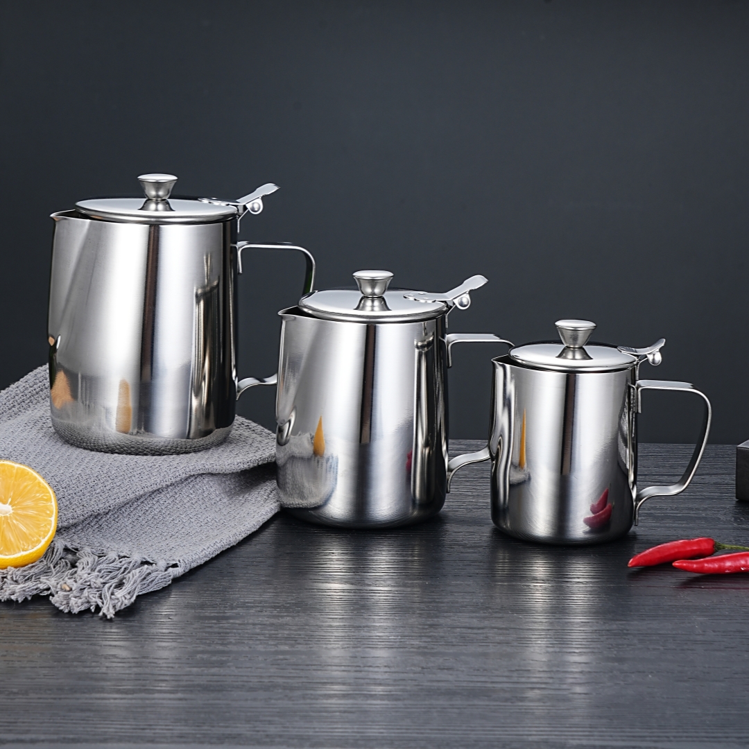 Stainless steel milk pitcher with lid